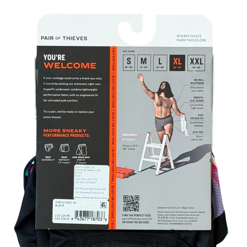 Pair of Thieves SuperFit Boxer Briefs XL Multicolor/Black (2) Pack **NEW**